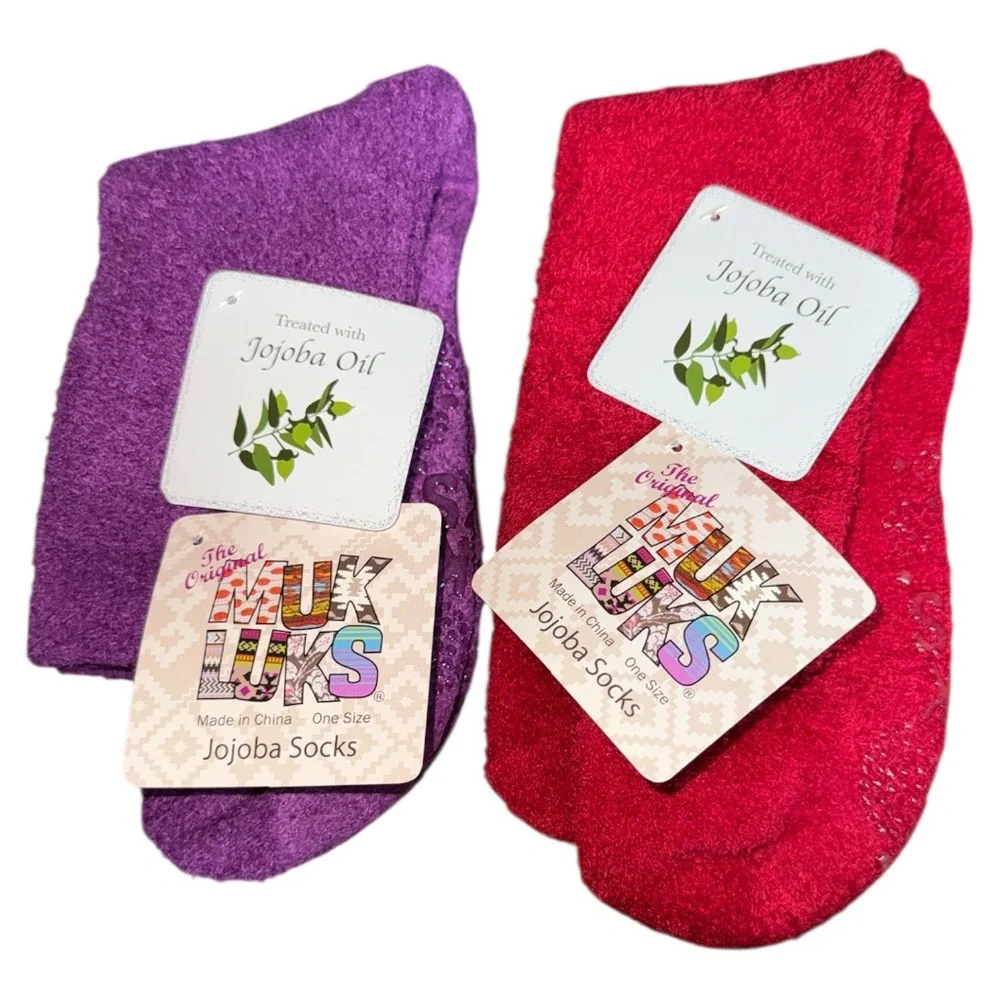 Muk Luks Jojoba Socks‎ Slippers Lot of Two NWT Pink Purple One Size